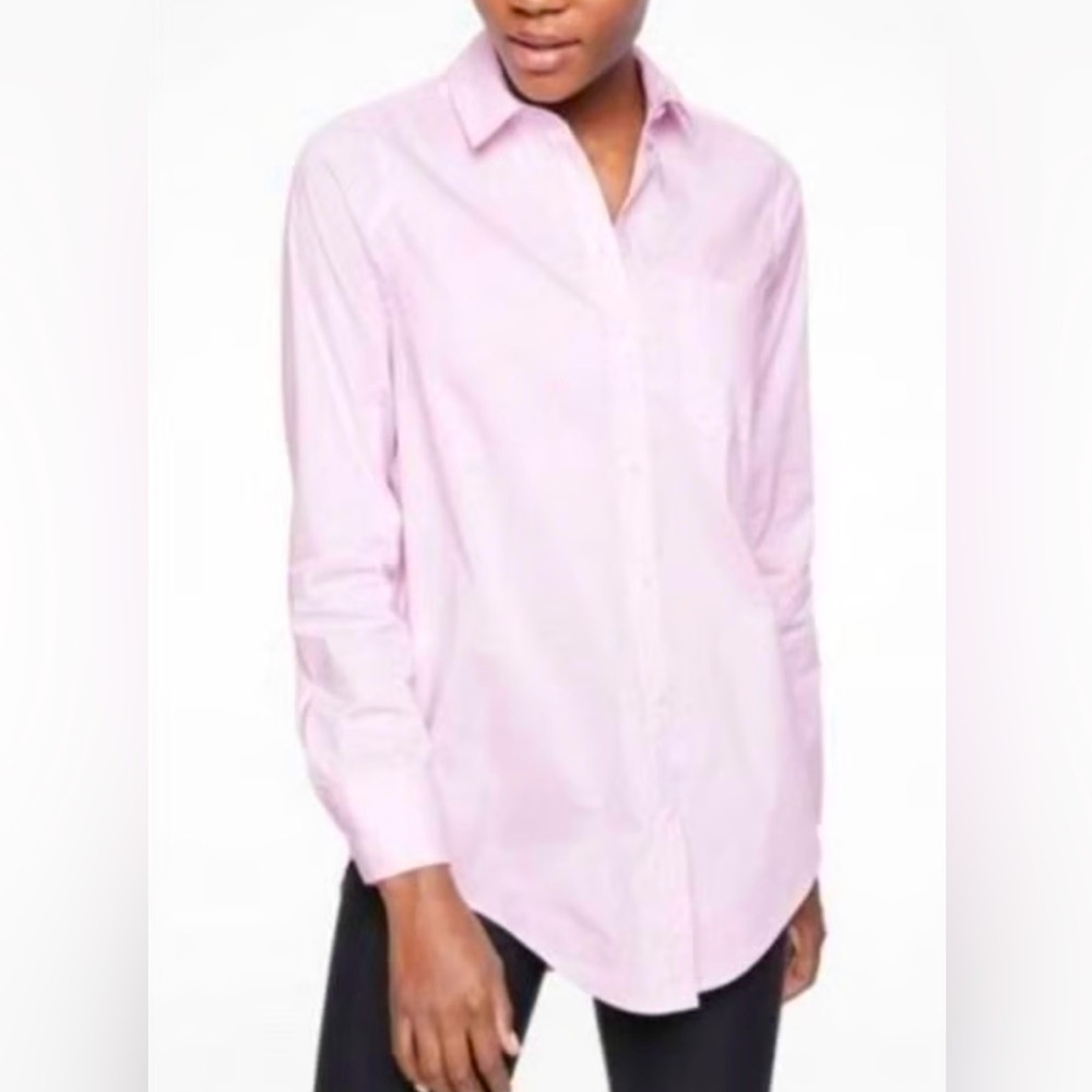 Athleta Long and Lean Light Pink Passage Button-Up Blouse, Long Sleeve, Size M